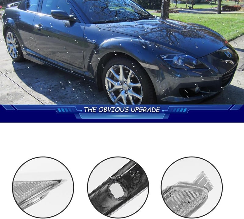 TurningMax For 2004 2005 2006 2007 2008 Mazda RX-8 RX8 Front Bumper Side Marker light Housings Clear Lens F151-51-120E, F151-51-130E - Image 2